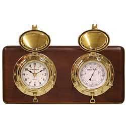 Porthole clock & barometer with plaque