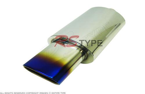 Muffler~ square blue tip euro type 5.5" wide outlet oval muffler 2.5" inlet