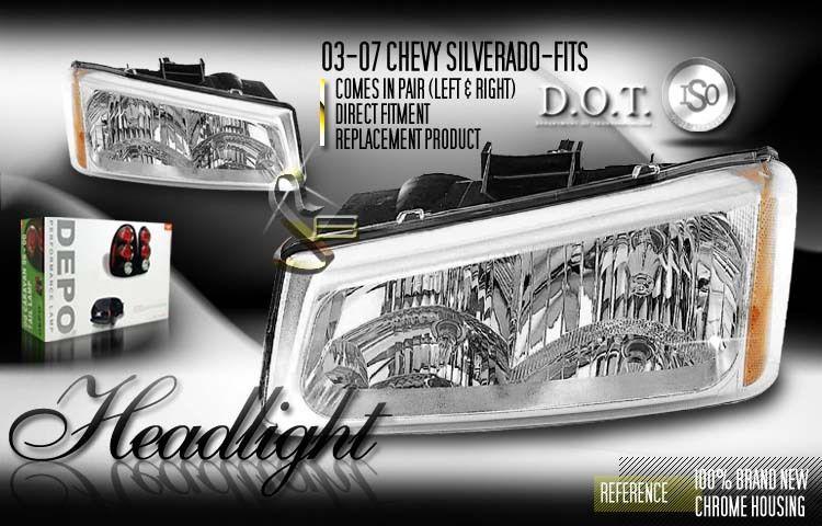 Depo pair euro style chrome headlights head lamps 03-07 04 05 06 chevy silverado