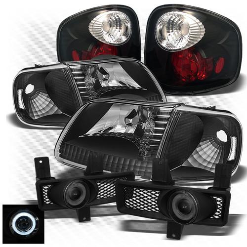 99-00 f150 flareside, 01-03 supercrew blk healdights + tail lights + fog lights