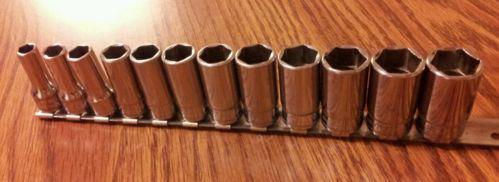 Snap on  12 piece medium lengh socket set  8mm-19mm 6 pt. 3/8 dr.