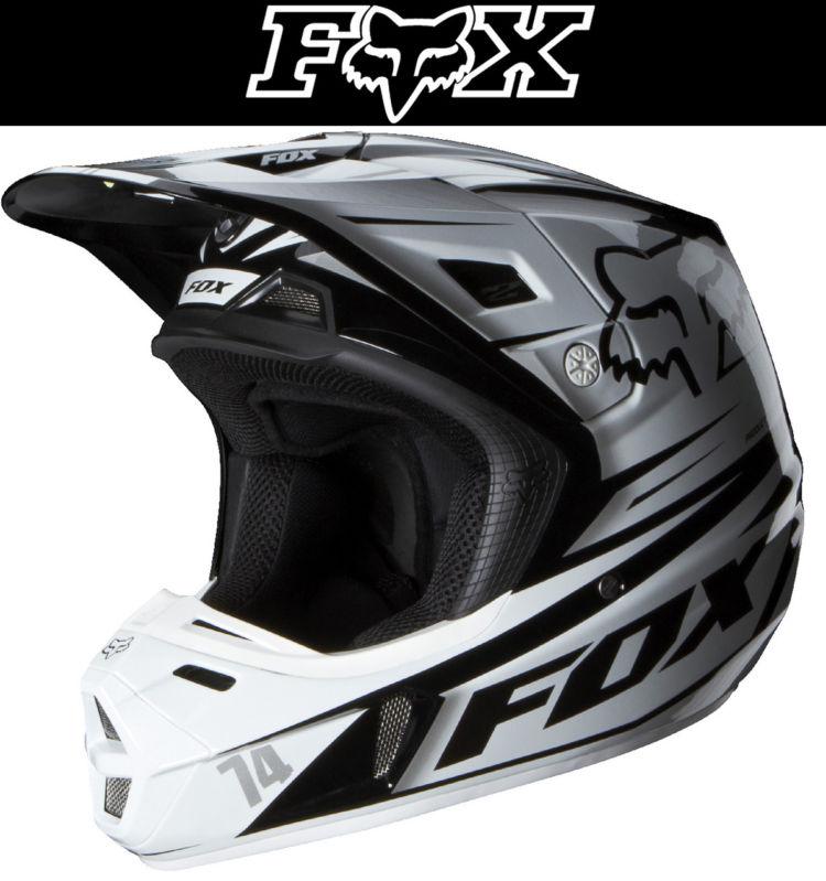 Fox racing v2 race black white dirt bike helmet motocross mx atv 2014