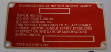 Norton commando frame  decal tag and rivet drive screws, free ship to usa stk128