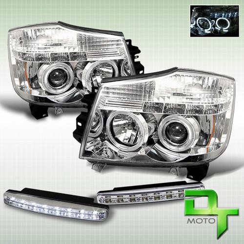 Led bumper fog+04-13 nissan titan 04-07 armada halo chrome projector headlights