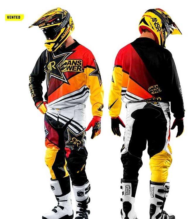 Answer rockstar vented offroad gear jersey pant gloves bk/rd/wh motocross