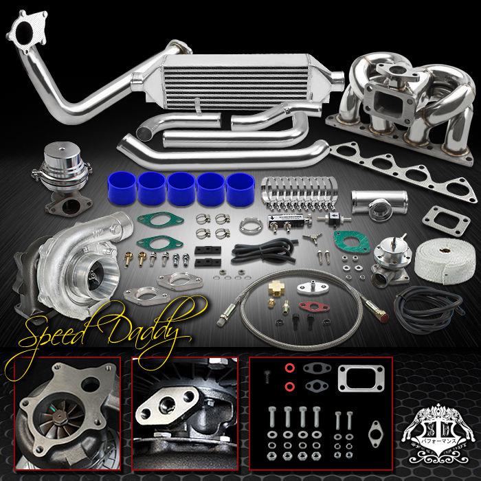 T04e 11p t3/4 turbo kit bolton intercooler+ram horn manifold b16/b18 civic ek/dc