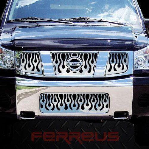 Nissan titan 04-07 vertical flame polished stainless truck grill add-on