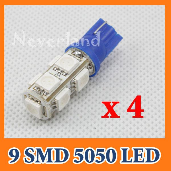 4x t10 168 194 w5w 5050 9 smd led car side tail interior light lamp bulb blue 