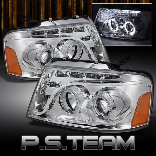 04-08 ford f150 pickup dual halo projector headlights w/drl daylight led strip