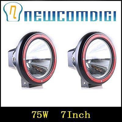 7" 75w hid xenon driving flood beam off road work fog light bulb 4wd suv pair 