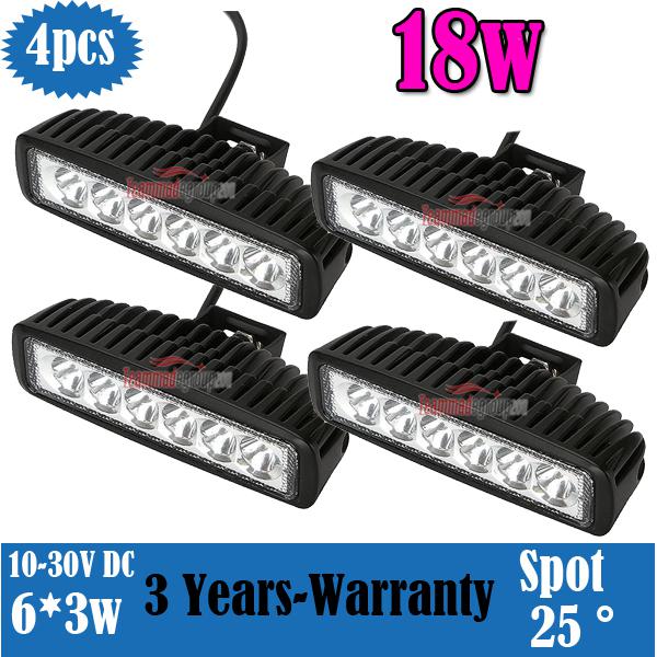 4x slim 18w spot led work atv 4x4 offroad light fog pickup bar 4wd truck suv ca