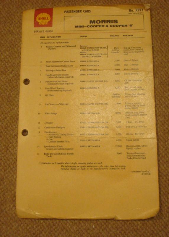 Shell lubrication guide morris mini cooper and s vintage