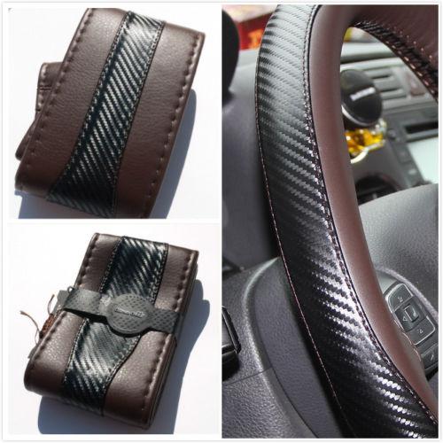 Unique new brown pvc leather steering wheel wrap carbon fiber pattern diy 47023b