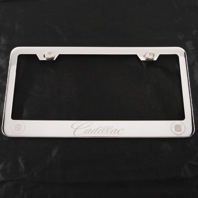 Cadillac chrome stainless steel license plate frame + screw + cap laser engrave