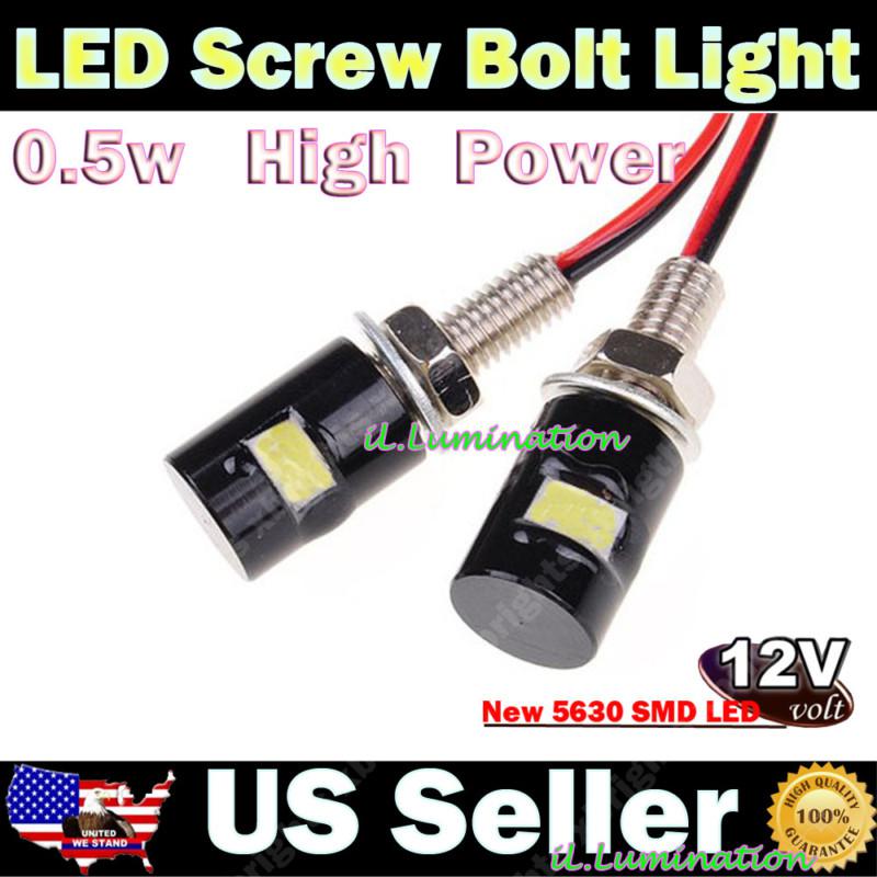 2pcs white 1-smd 5630 led motorcycle car license plate screw bolt light kit #0b