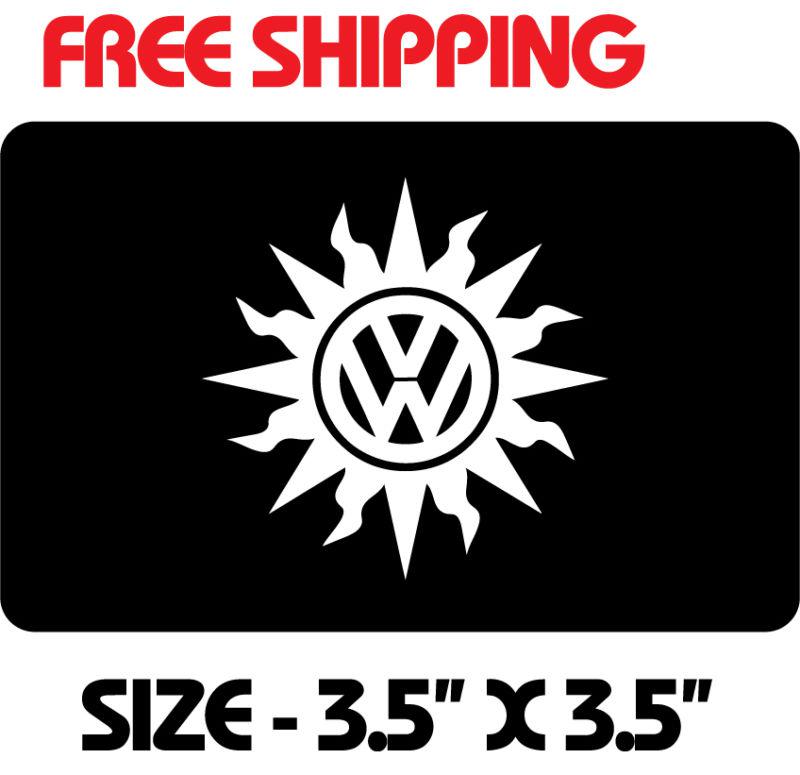 Sun vw decal sticker 3.5" x 3.5" glossy white bug buggy beatle jetta bus eos cc