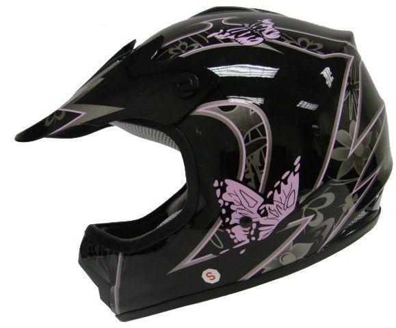 Youth black pink butterfly flower dirt bike atv motocross helmet mx ~m/medium