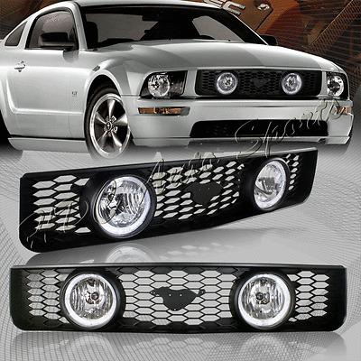 2005-2009 ford mustang v6 dual halo chrome housing fog light lamps w/mesh grille