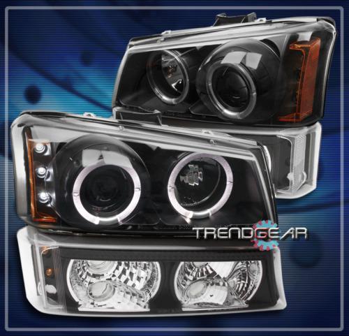 03-06 chevy silverado truck halo led projector head light+bumper set black/amber