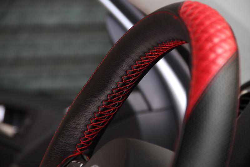 New black+red pvc leather steering wheel wrap cover needle thread diy audi bmw