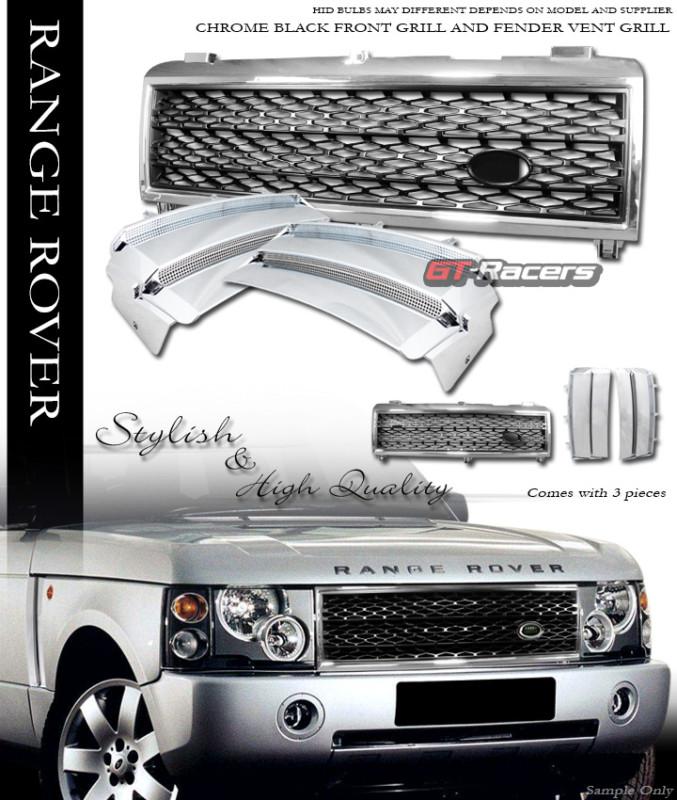 Chrome blk mesh front hood grill grille+side fender vent ch v2 03-05 range rover