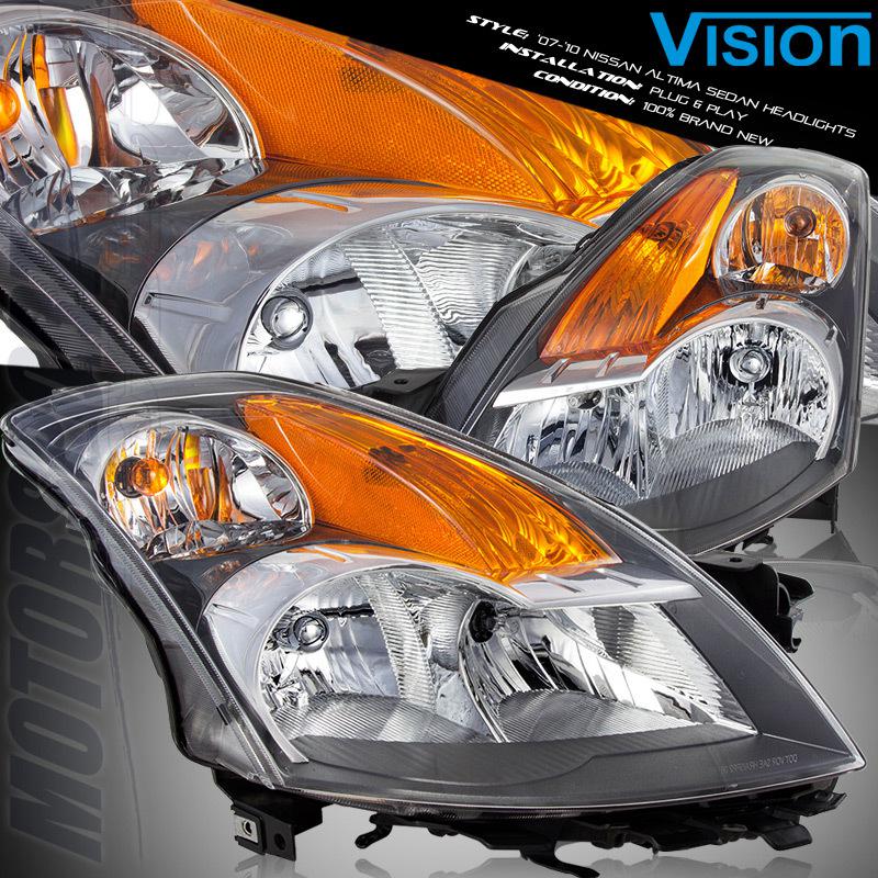 07-09 nissan altima sedan/hybrid headlights w amber reflector signal lamp pair