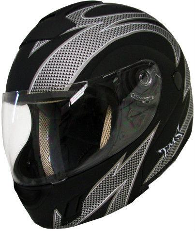 Flip up modular motorcycle snowmobile street helmet black carbon flame~l / large