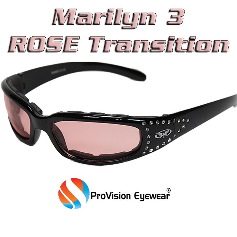 Rose marilyn 3 d2d padded transition photochromic rhinestones biker atv glasses 