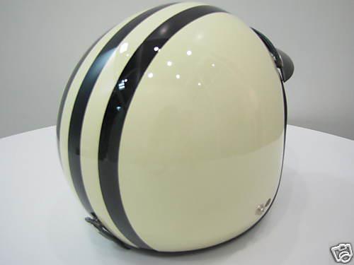 Vintage scooter vespa motorcycle ivory 3 stripes open face helmet new