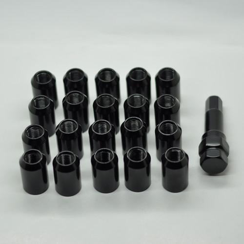 Black steel tuner lug nuts lugs for wheels rims m12x1.25 + key acorn 20pcs 