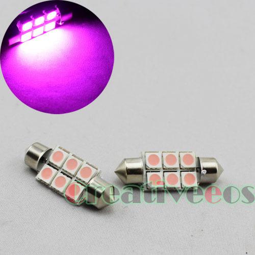 2x pink 39mm 5050 6-smd led festoon dome interior license plate light bulb