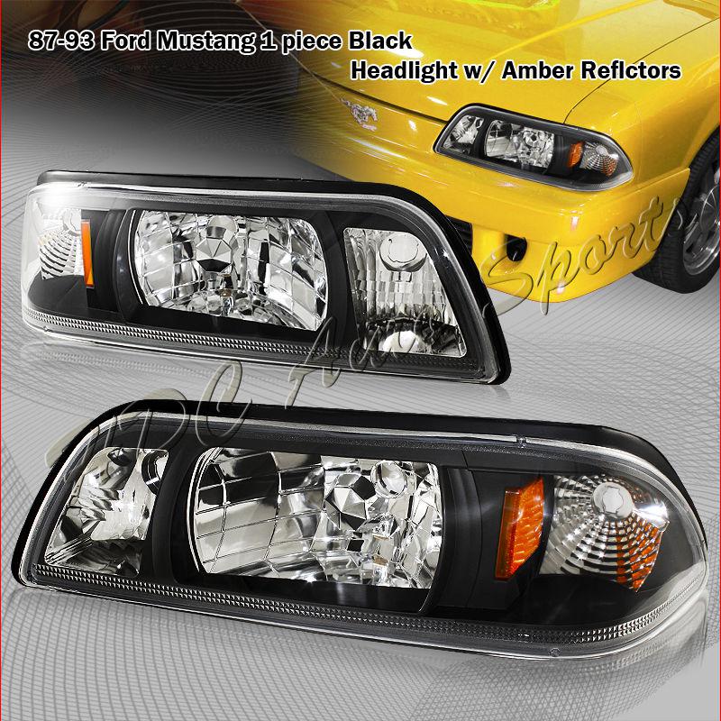 1987-1993 ford mustang black 2 in 1 headlight lamps+amber reflector corner light