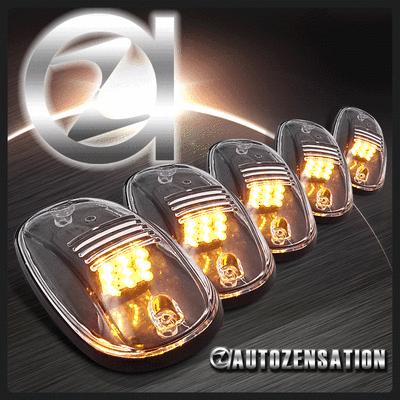 5 pieces led clear lens roof top cab truck suv vans light marker lamp set+wiring