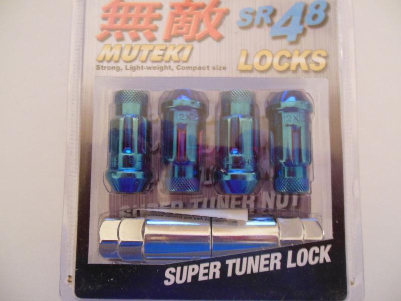 New muteki sr48 4 wheels lock lug nuts 12x1.25 1.25 acorn rims open end neo-blue