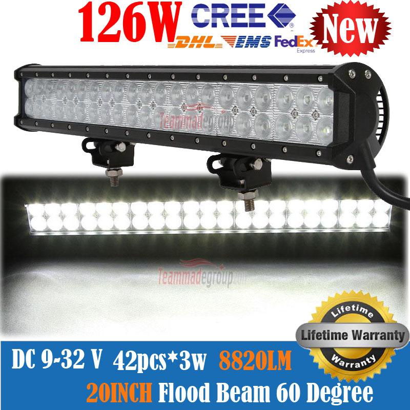 20inch 126w cree led work light bar flood/spot/combo beam 4wd atv car seckil 18w