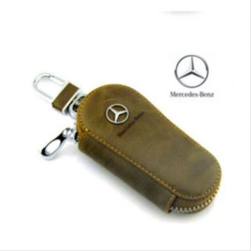 Natural leather mercedes benz new car keys bag chains leather car key case hold