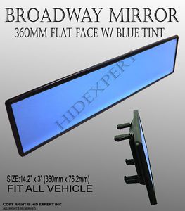 Jdm broadway flat rear view mirror blue tint 360mm clip on interior brand nq#x86