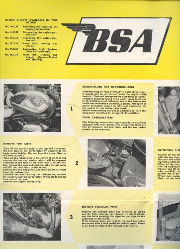 Original 1965 bsa service chart no 50