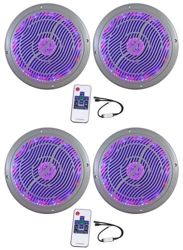 (4) rockville rmc80ls 8&#034; 800w silver marine speakers w multi color led + remote