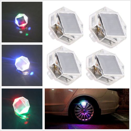 4x solar power car wheel tire air valve stem cap light decor tyre colorful lamps