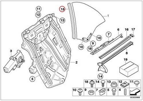 Bmw genuine door window lifting right rear window gasket e46 51368209422