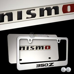 2pc nissan nismo 350z stainless steel license plate frame w/ caps -front &amp; back