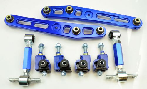 Honda &amp; acura front and rear adjustable camber kit w/ lower control arms - blue