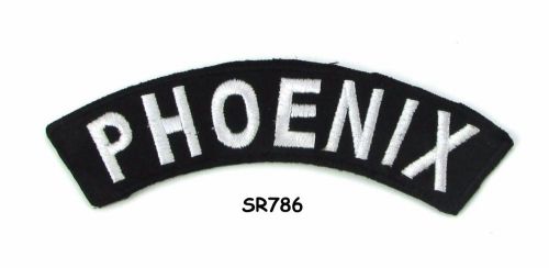 Phoenix white on black small rocker iron on patches for biker vest jacket