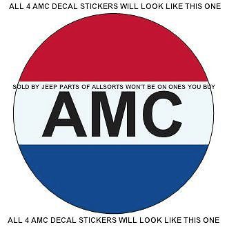 All amc model vehicles black amc script on 4 round red+white+blue decal stickers
