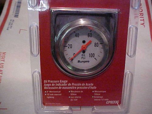 Sunpro  2&#039;&#039; oil pressure gauge,chrome with  bracket,complete,rat rod camaro