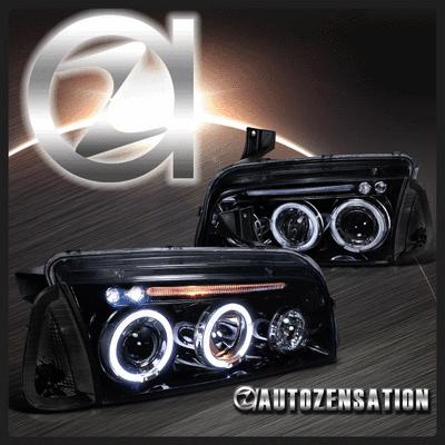 05-10 charger piano black led dual halo projector headlights+smoke corner lights