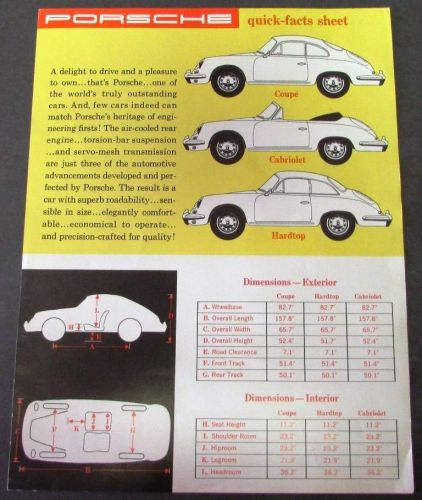 1961 porsche dealer sales brochure type 356 b quick facts sheet rare