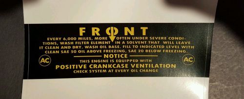 Jeep cj v6 oil bath air cleaner decal buick 225 dauntless