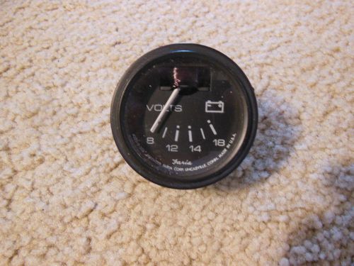 Faria voltmeter 8-18 volts black face white dial part number 4025-5-35a